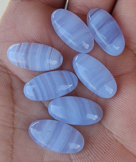 AAA+ QUALITY NATURAL BLUE LACE AGATE BIG OVAL SHAPE CABOCHON FLAT BACK CALIBRATED BEDA SHAPE GEMSTONES, ALL SIZES AVAILABLE