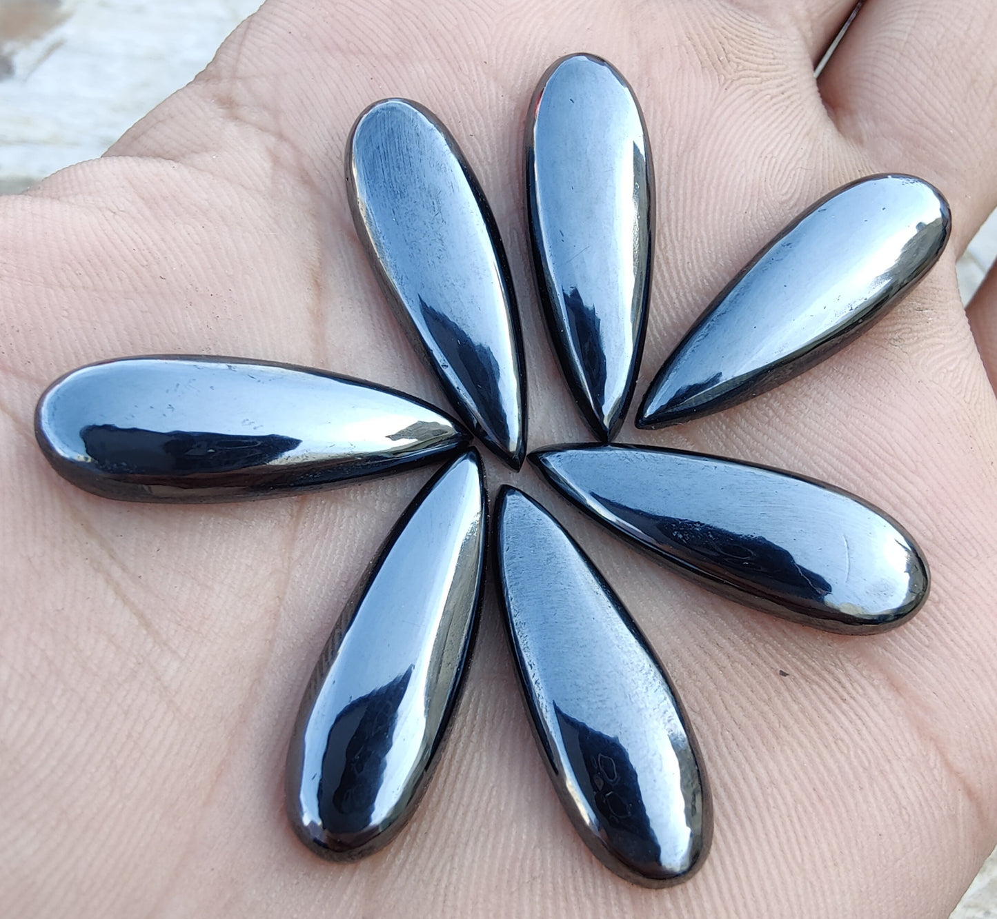 AAA+ QUALITY NATURAL HEMATITE TEARDROP SHAPE CABOCHON BIG PEAR FLAT BACK CALIBRATED BEDA SHAPE GEMSTONES, ALL SIZES AVAILABLE