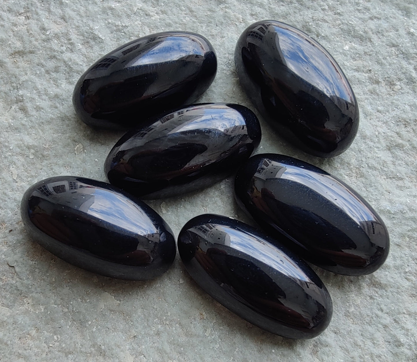 NATURAL BLACK ONYX BIG OVAL CABOCHON FLAT BACK BEDA SHAPE CALIBRATED GEMSTONES, ALL SIZES AVAILABLE