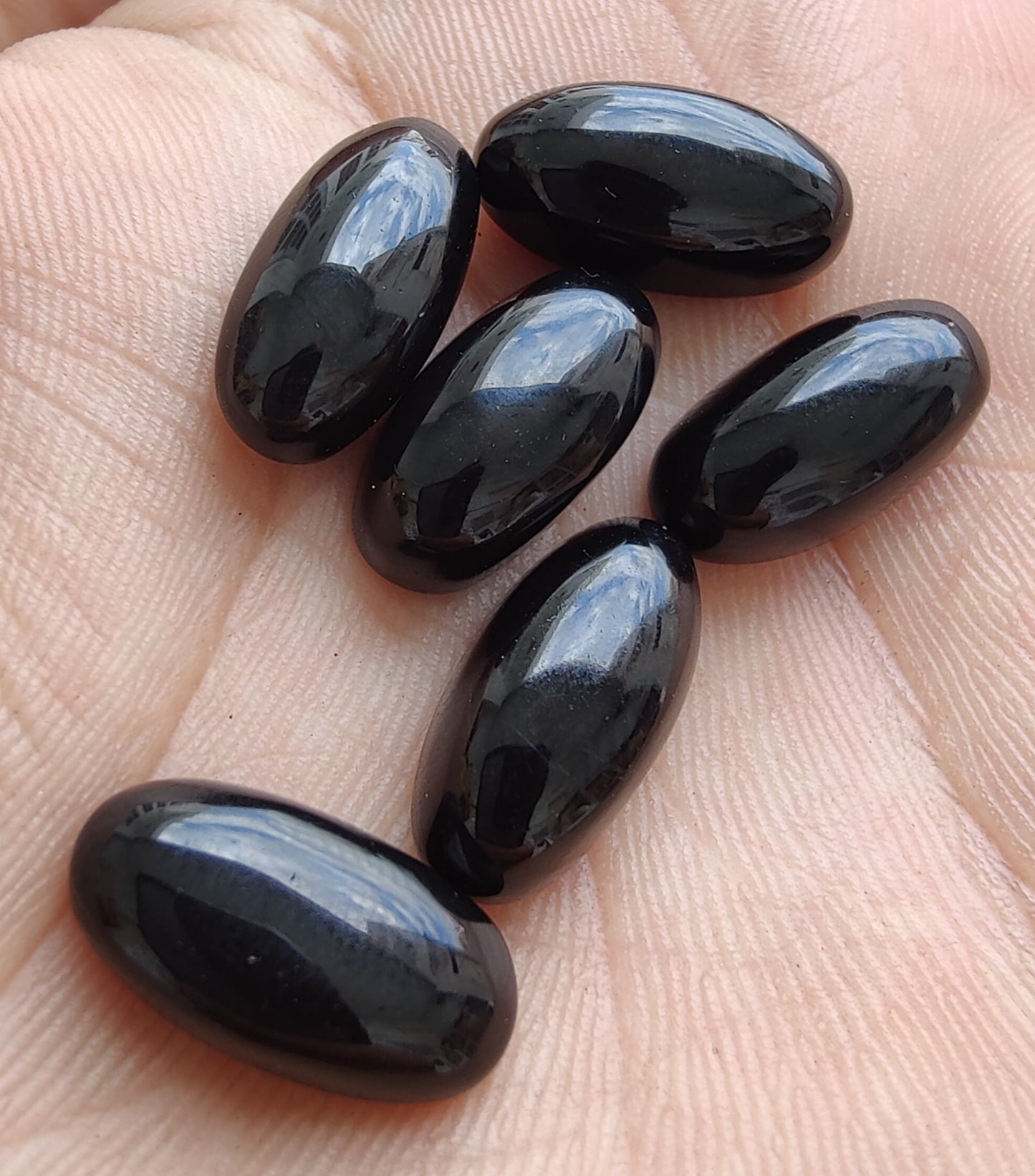 NATURAL BLACK ONYX BIG OVAL CABOCHON FLAT BACK BEDA SHAPE CALIBRATED GEMSTONES, ALL SIZES AVAILABLE