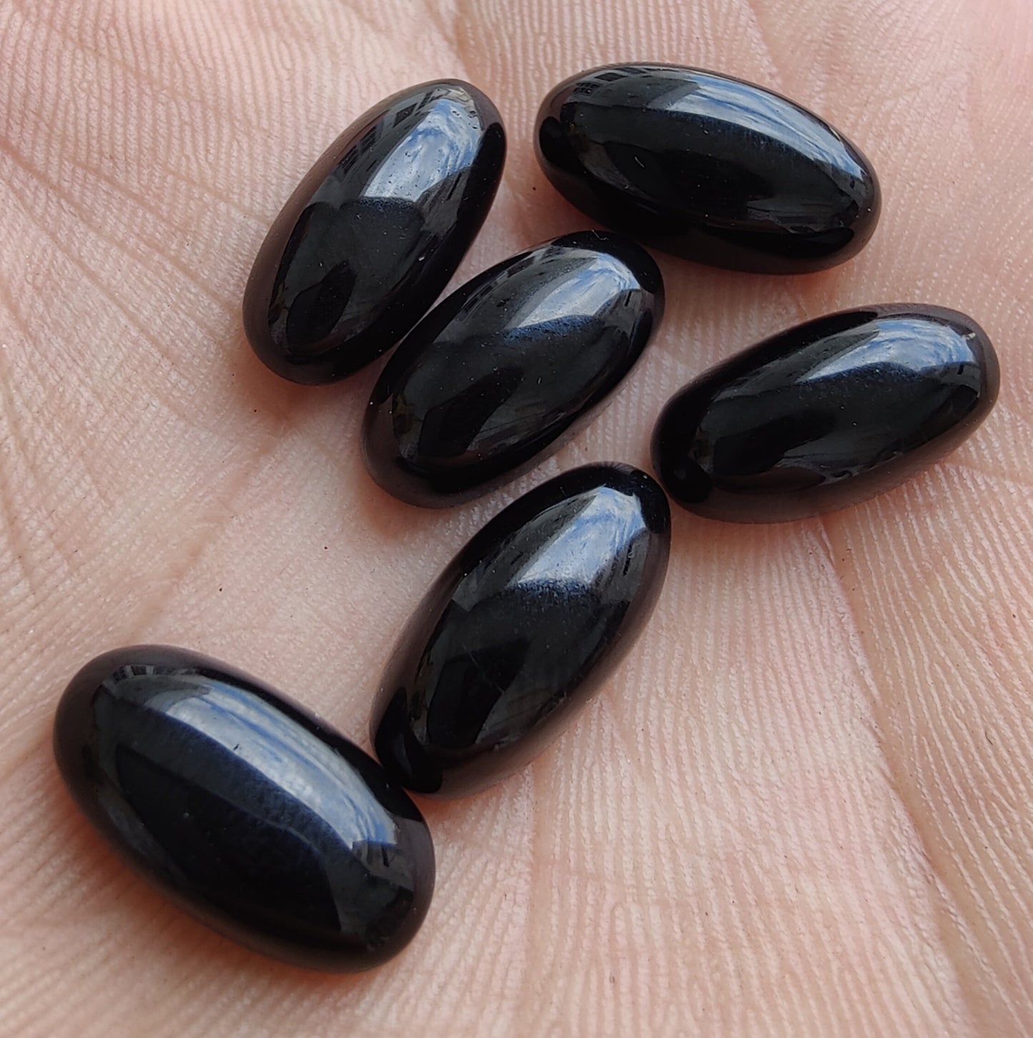 NATURAL BLACK ONYX BIG OVAL CABOCHON FLAT BACK BEDA SHAPE CALIBRATED GEMSTONES, ALL SIZES AVAILABLE
