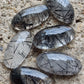 AAA+ QUALITY NATURAL BLACK RUTILE BIG OVAL SHAPE CABOCHON FLAT BACK CALIBRATED BEDA SHAPE GEMSTONES, ALL SIZES AVAILABLE