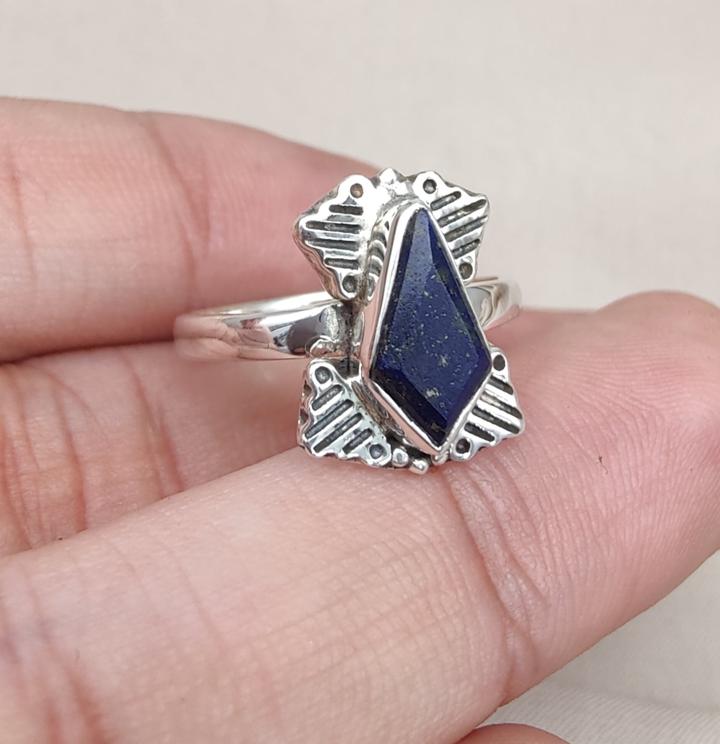925 SOLID STERLING SILVER NATURAL LAPIS LAZULI GEMSTONE HANDMADE RING, ALL SIZES AVAILABLE