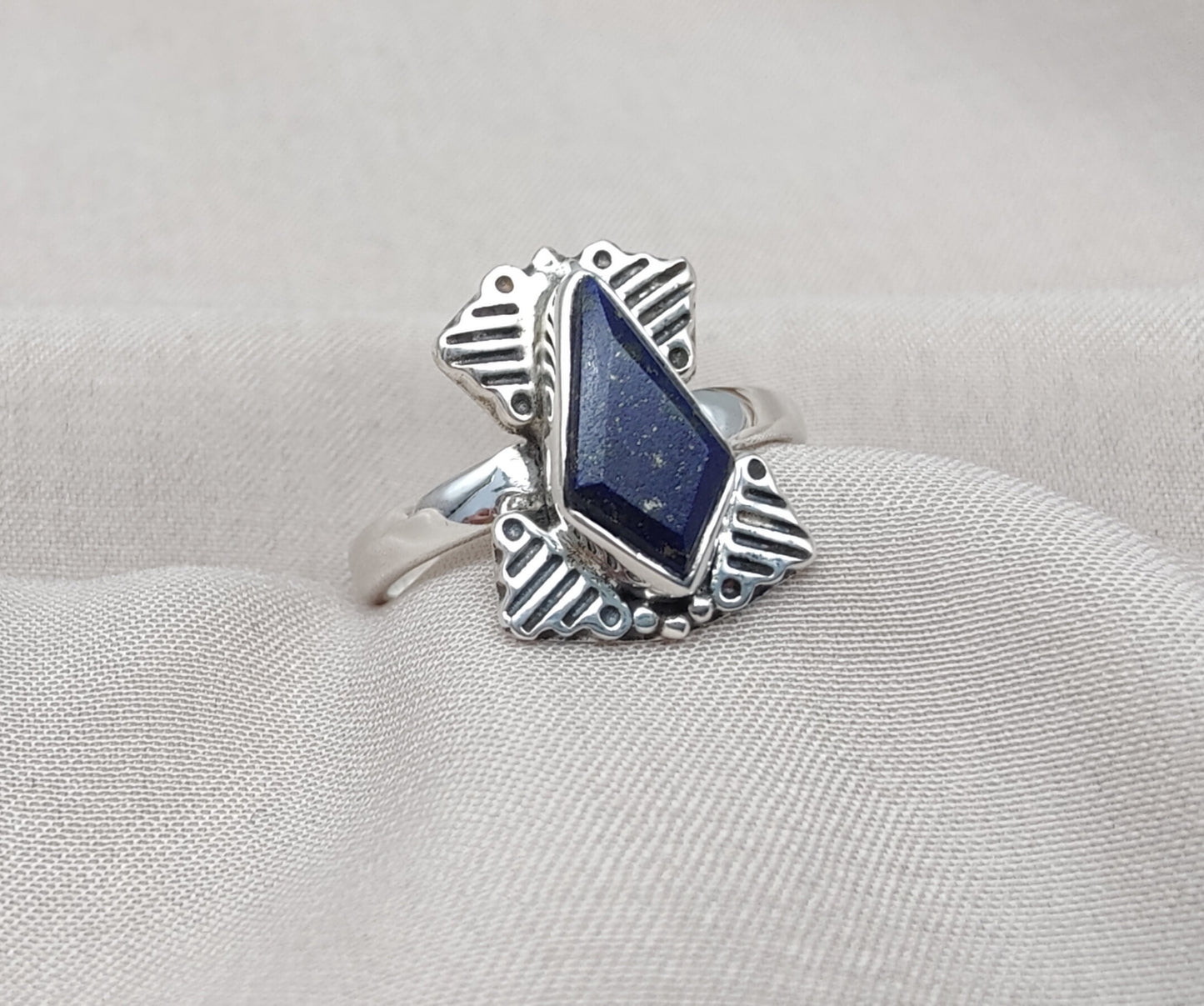 925 SOLID STERLING SILVER NATURAL LAPIS LAZULI GEMSTONE HANDMADE RING, ALL SIZES AVAILABLE