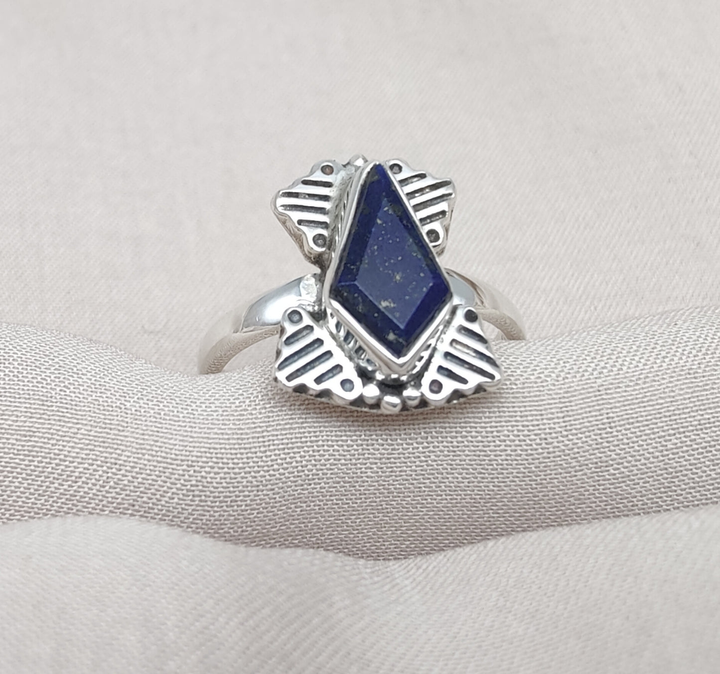 925 SOLID STERLING SILVER NATURAL LAPIS LAZULI GEMSTONE HANDMADE RING, ALL SIZES AVAILABLE