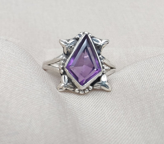 925 SOLID STERLING SILVER NATURAL AMETHYST GEMSTONE HANDMADE RING, ALL SIZES AVAILABLE