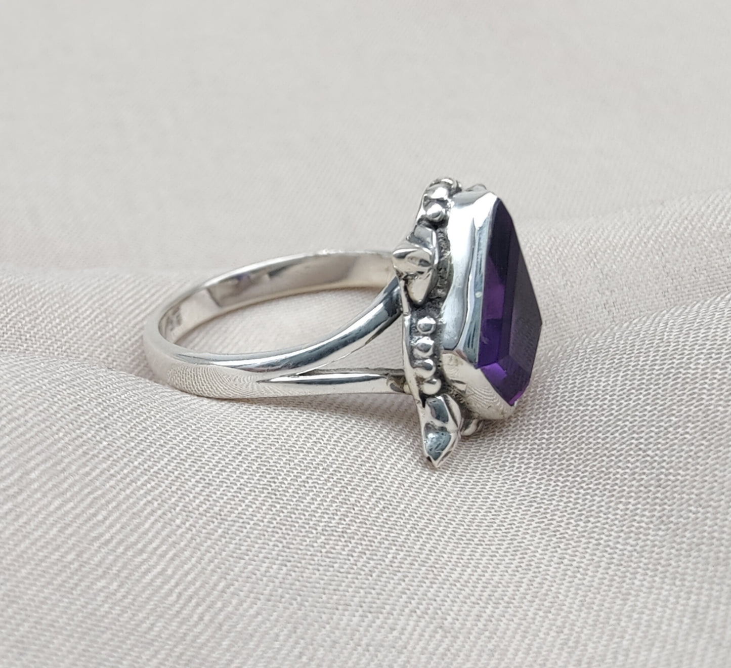 925 SOLID STERLING SILVER NATURAL AMETHYST GEMSTONE HANDMADE RING, ALL SIZES AVAILABLE