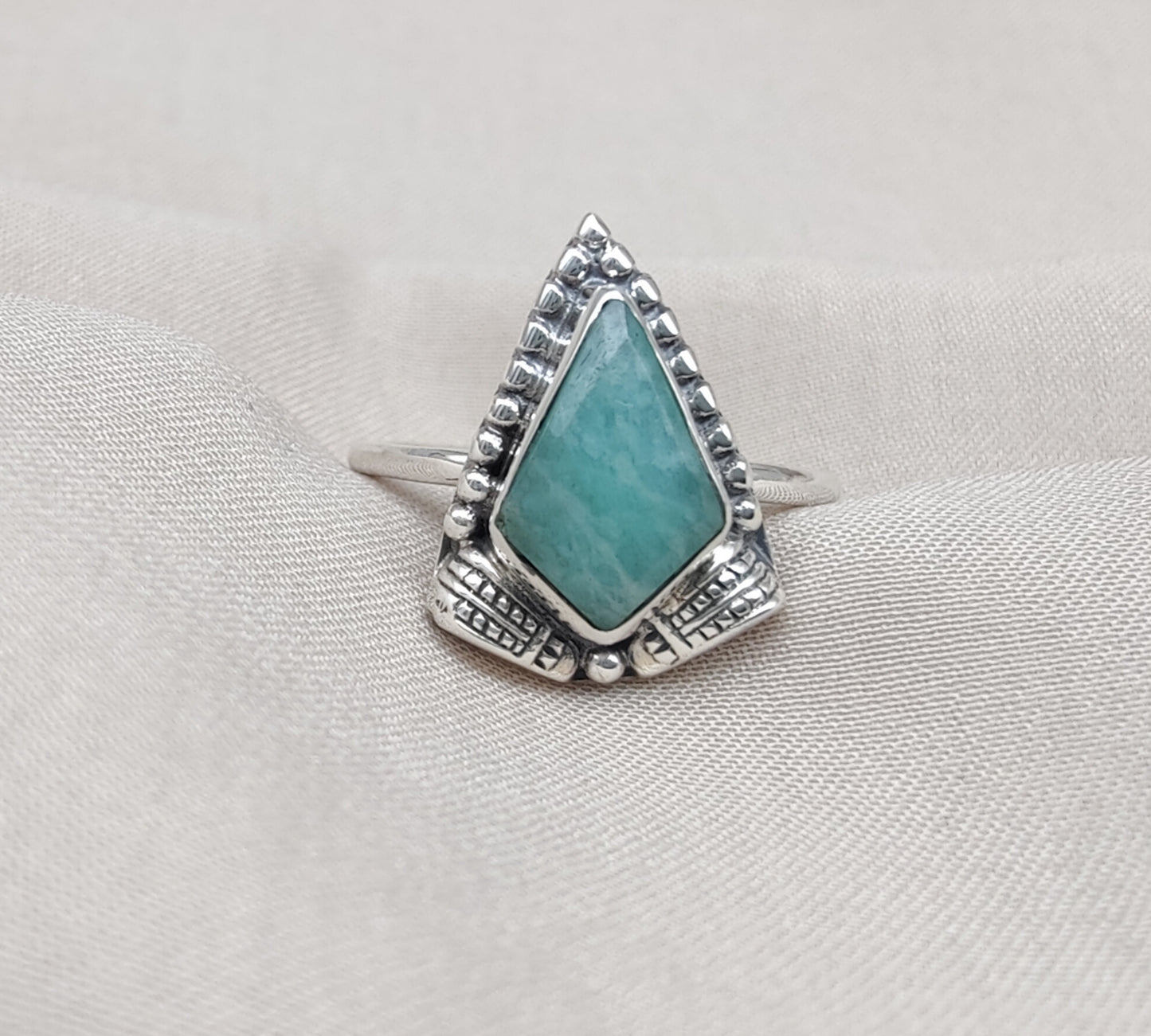 925 SOLID STERLING SILVER NATURAL AMAZONITE GEMSTONE HANDMADE RING, ALL SIZES AVAILABLE