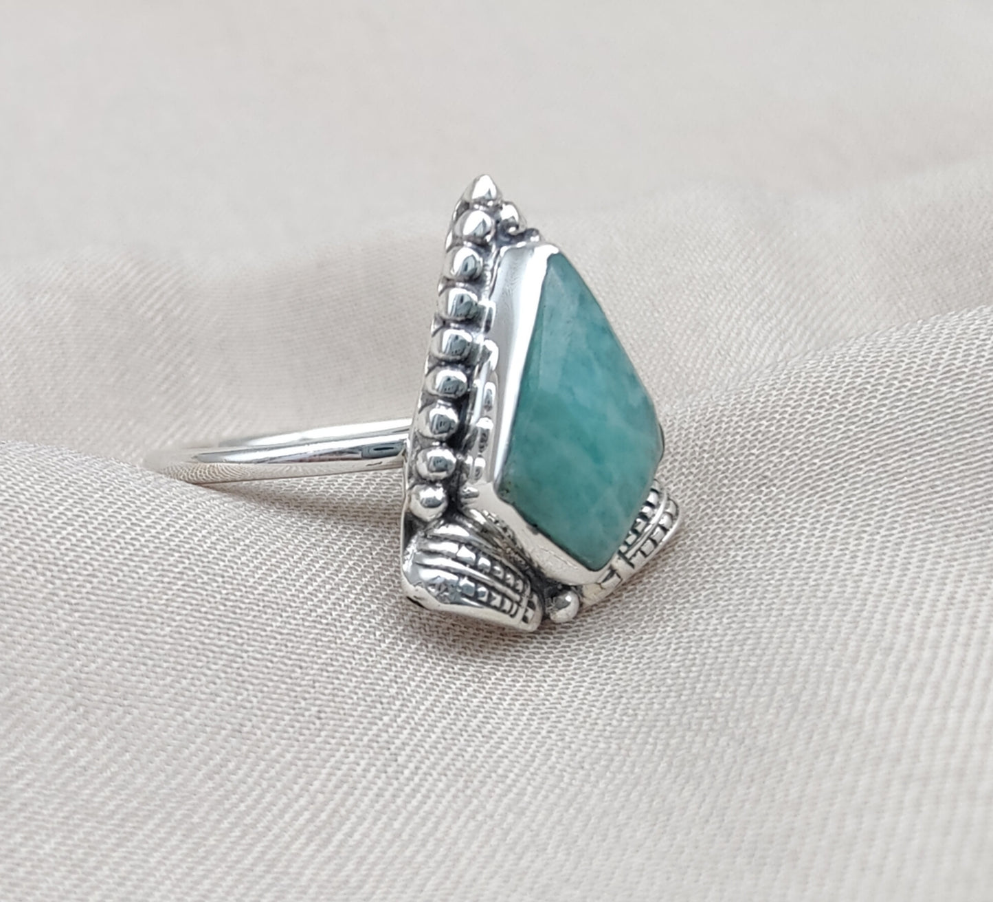925 SOLID STERLING SILVER NATURAL AMAZONITE GEMSTONE HANDMADE RING, ALL SIZES AVAILABLE