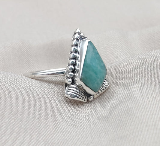 925 SOLID STERLING SILVER NATURAL AMAZONITE GEMSTONE HANDMADE RING, ALL SIZES AVAILABLE