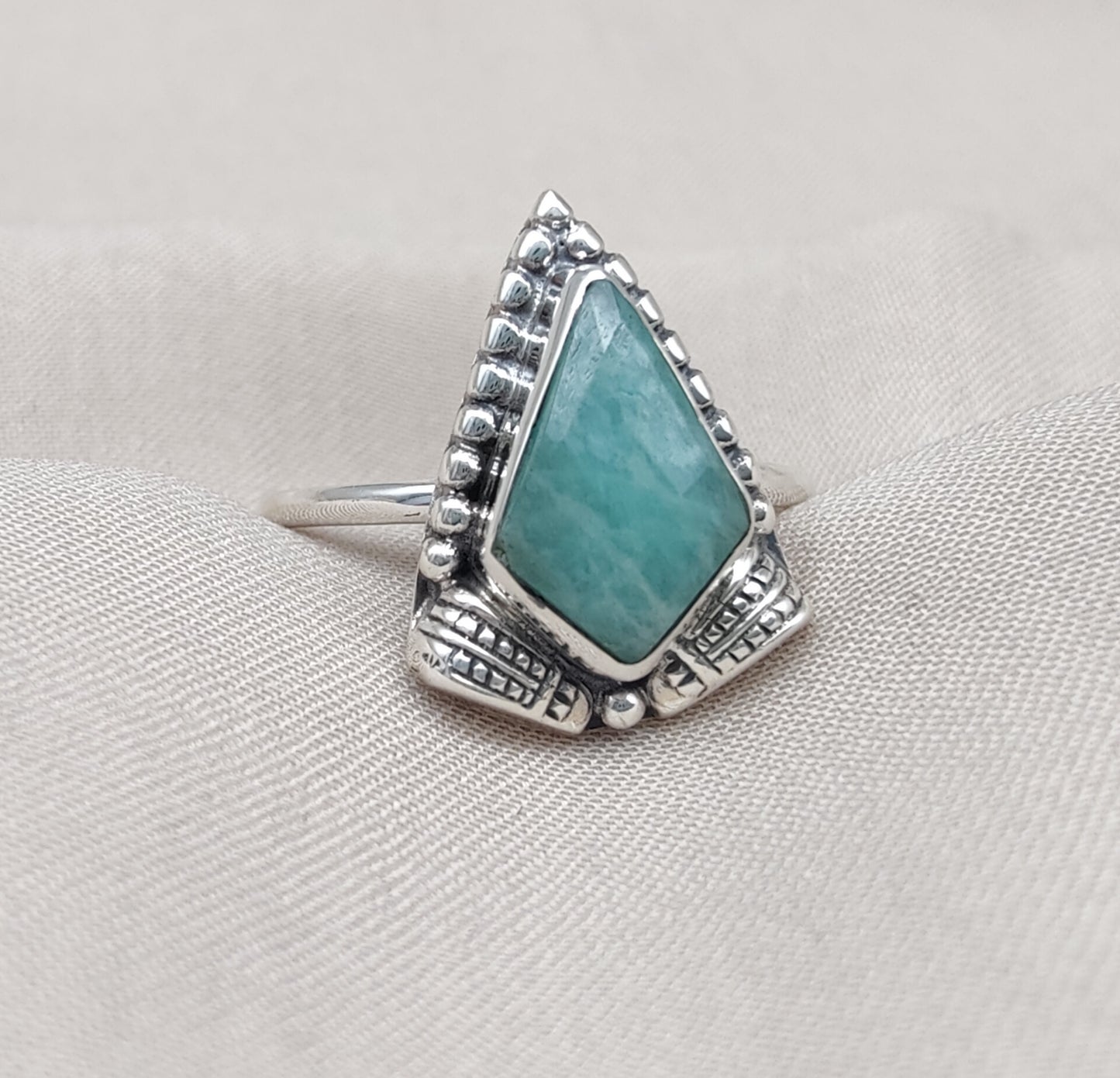 925 SOLID STERLING SILVER NATURAL AMAZONITE GEMSTONE HANDMADE RING, ALL SIZES AVAILABLE