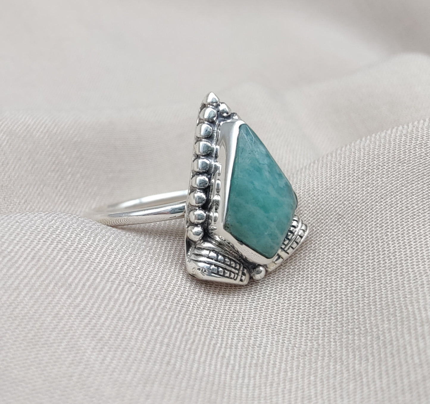 925 SOLID STERLING SILVER NATURAL AMAZONITE GEMSTONE HANDMADE RING, ALL SIZES AVAILABLE
