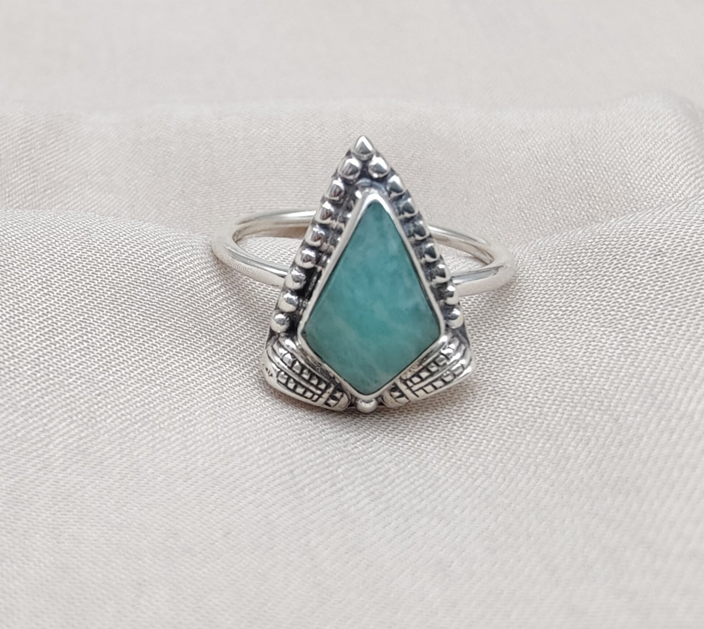 925 SOLID STERLING SILVER NATURAL AMAZONITE GEMSTONE HANDMADE RING, ALL SIZES AVAILABLE