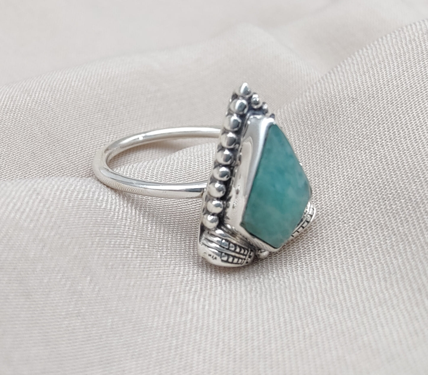 925 SOLID STERLING SILVER NATURAL AMAZONITE GEMSTONE HANDMADE RING, ALL SIZES AVAILABLE
