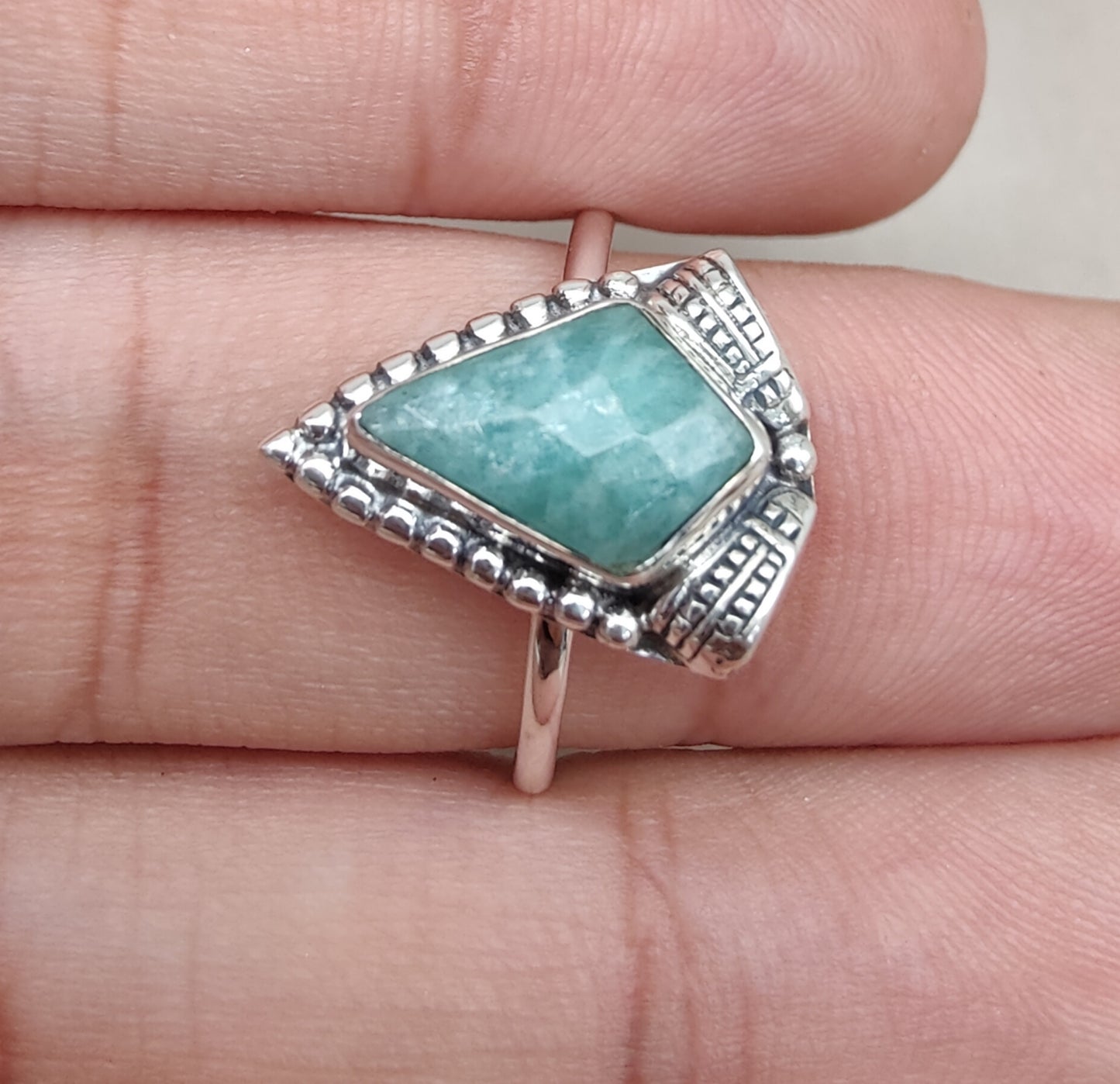 925 SOLID STERLING SILVER NATURAL AMAZONITE GEMSTONE HANDMADE RING, ALL SIZES AVAILABLE