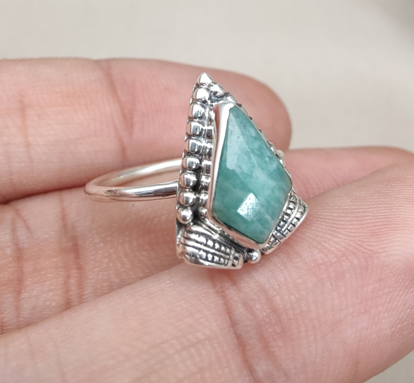 925 SOLID STERLING SILVER NATURAL AMAZONITE GEMSTONE HANDMADE RING, ALL SIZES AVAILABLE