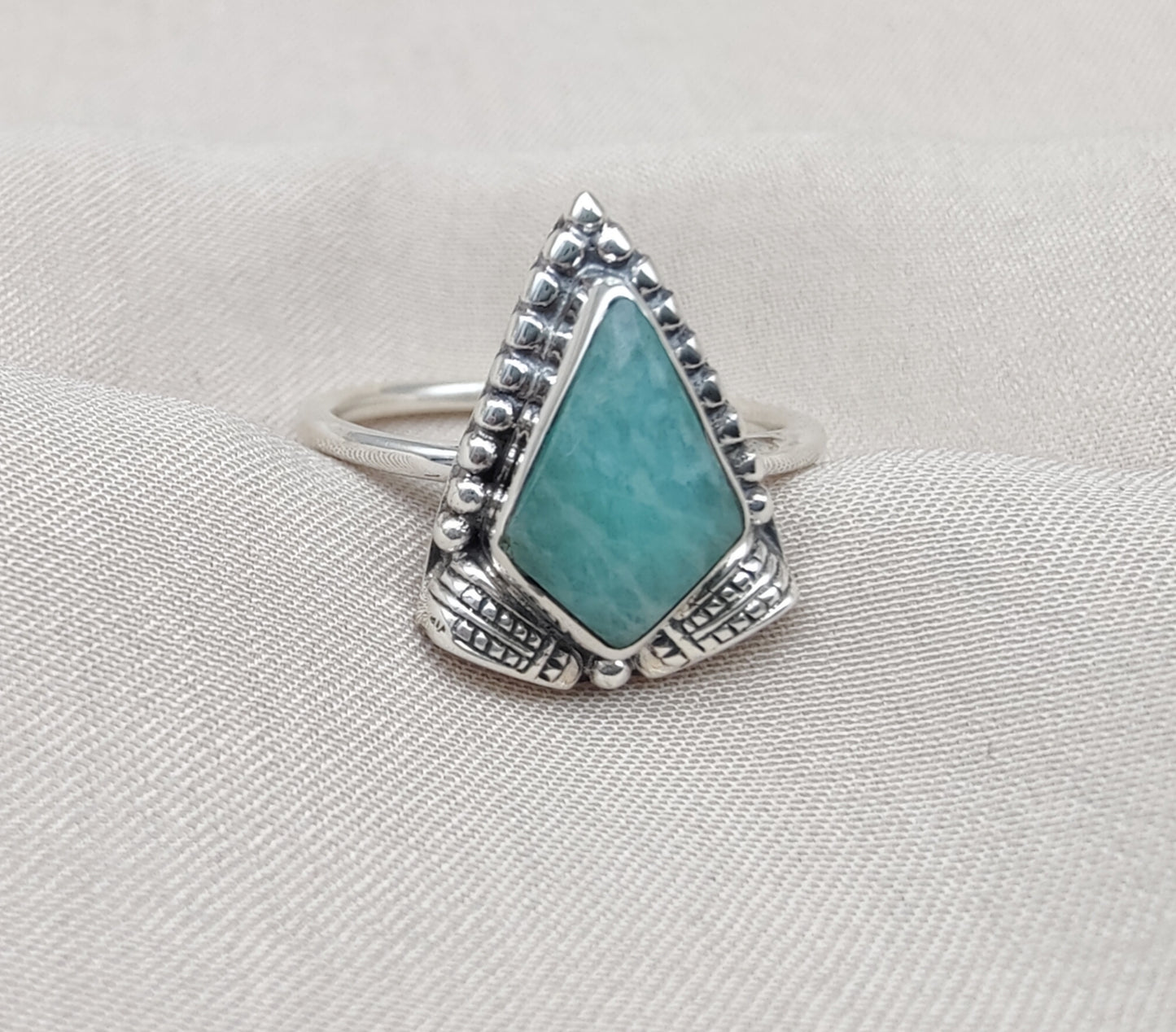 925 SOLID STERLING SILVER NATURAL AMAZONITE GEMSTONE HANDMADE RING, ALL SIZES AVAILABLE
