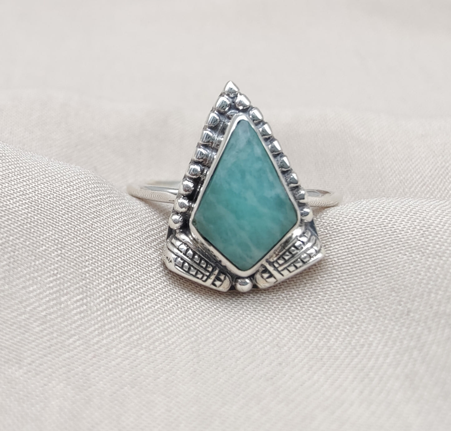 925 SOLID STERLING SILVER NATURAL AMAZONITE GEMSTONE HANDMADE RING, ALL SIZES AVAILABLE