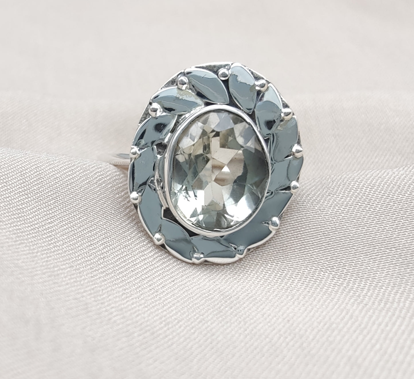 925 SOLID STERLING SILVER NATURAL GREEN AMETHYST GEMSTONE HANDMADE RING, ALL SIZES AVAILABLE