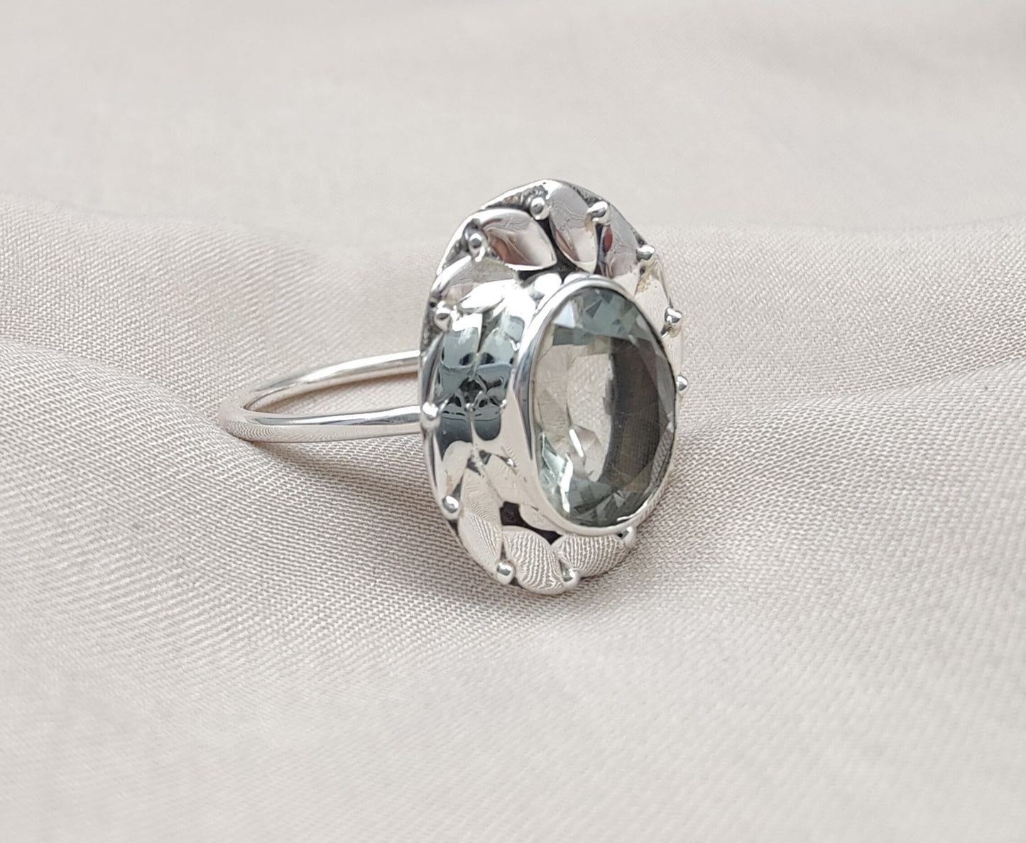 925 SOLID STERLING SILVER NATURAL GREEN AMETHYST GEMSTONE HANDMADE RING, ALL SIZES AVAILABLE