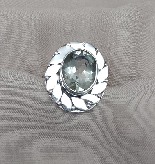 925 SOLID STERLING SILVER NATURAL GREEN AMETHYST GEMSTONE HANDMADE RING, ALL SIZES AVAILABLE