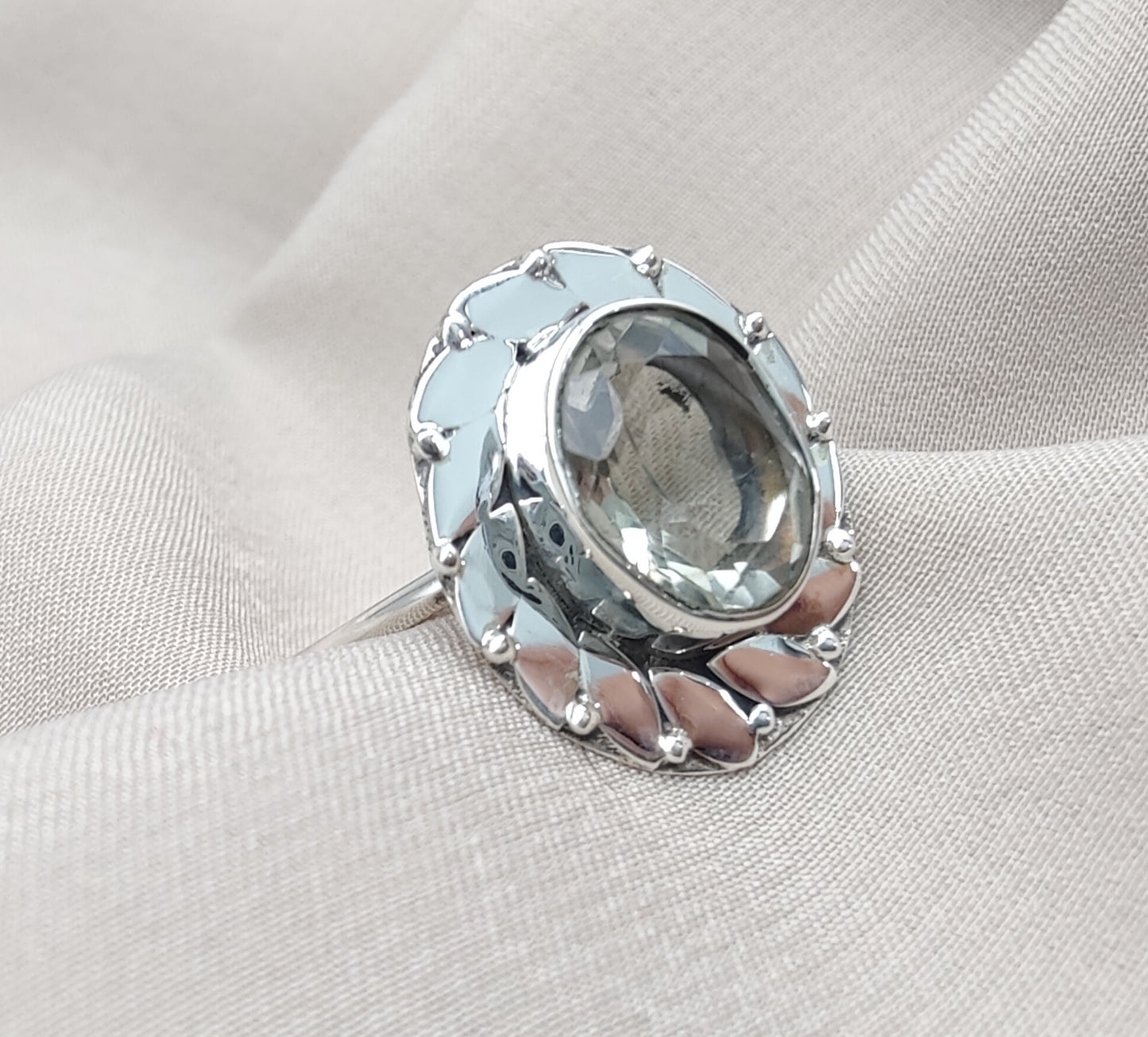 925 SOLID STERLING SILVER NATURAL GREEN AMETHYST GEMSTONE HANDMADE RING, ALL SIZES AVAILABLE