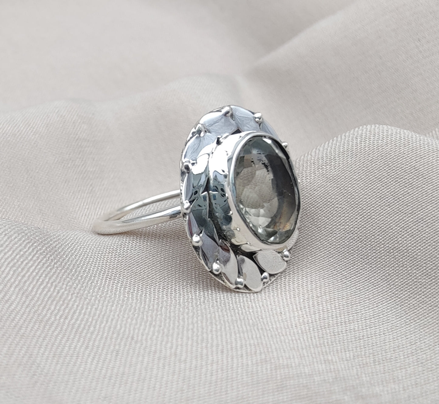 925 SOLID STERLING SILVER NATURAL GREEN AMETHYST GEMSTONE HANDMADE RING, ALL SIZES AVAILABLE