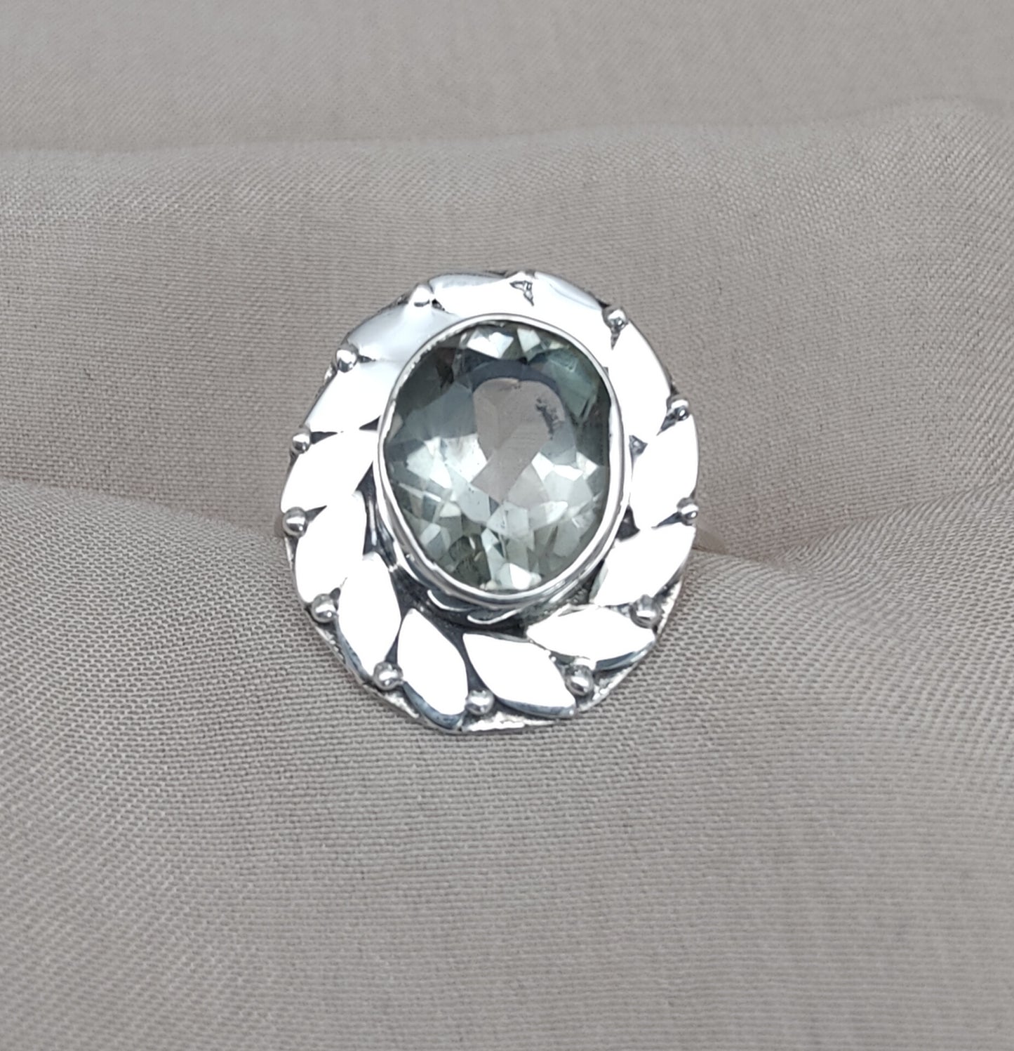 925 SOLID STERLING SILVER NATURAL GREEN AMETHYST GEMSTONE HANDMADE RING, ALL SIZES AVAILABLE