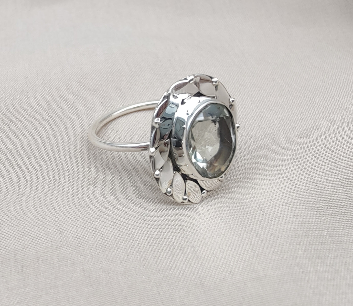 925 SOLID STERLING SILVER NATURAL GREEN AMETHYST GEMSTONE HANDMADE RING, ALL SIZES AVAILABLE