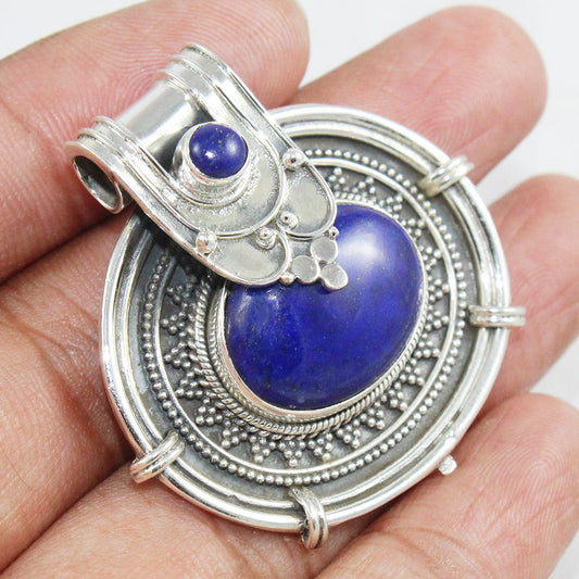 925 SOLID STERLING SILVER NATURAL LAPIS LAZULI ARTISAN PENDANT