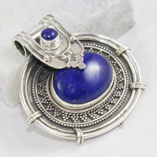 925 SOLID STERLING SILVER NATURAL LAPIS LAZULI ARTISAN PENDANT