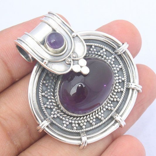 925 SOLID STERLING SILVER NATURAL AMETHYST MUTI COLLET VINTAGE PENDANT