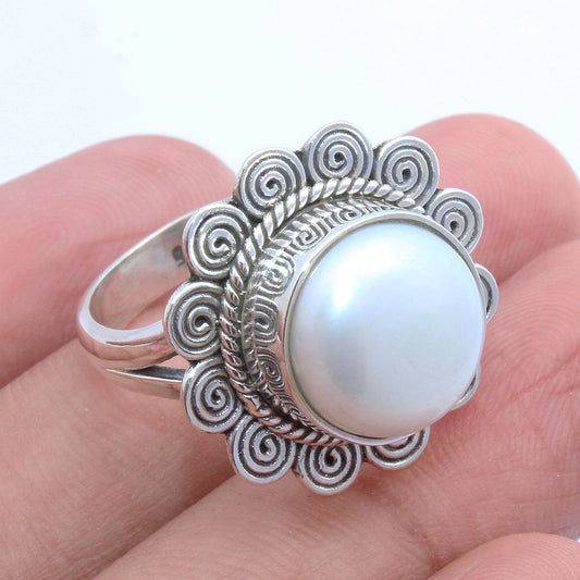925 SOLID STERLING SILVER NATURAL Mother of Pearl GEMSTONES HANDMADE RING, ALL SIZES AVAILABLE