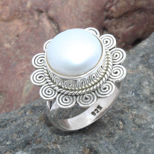925 SOLID STERLING SILVER NATURAL Mother of Pearl GEMSTONES HANDMADE RING, ALL SIZES AVAILABLE