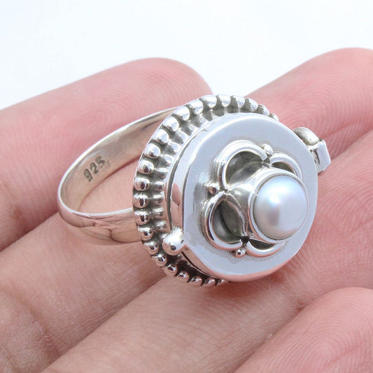 925 SOLID STERLING SILVER NATURAL MOTHER OF PEARL GEMSTONES HANDMADE BOX RING, ALL SIZES AVAILABLE