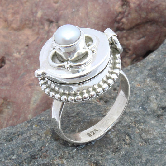 925 SOLID STERLING SILVER NATURAL MOTHER OF PEARL GEMSTONES HANDMADE BOX RING, ALL SIZES AVAILABLE