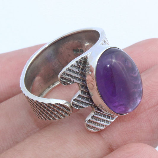 925 SOLID STERLING SILVER NATURAL PURPLE AMETHYST GEMSTONES HANDMADE RING, ALL SIZES AVAILABLE