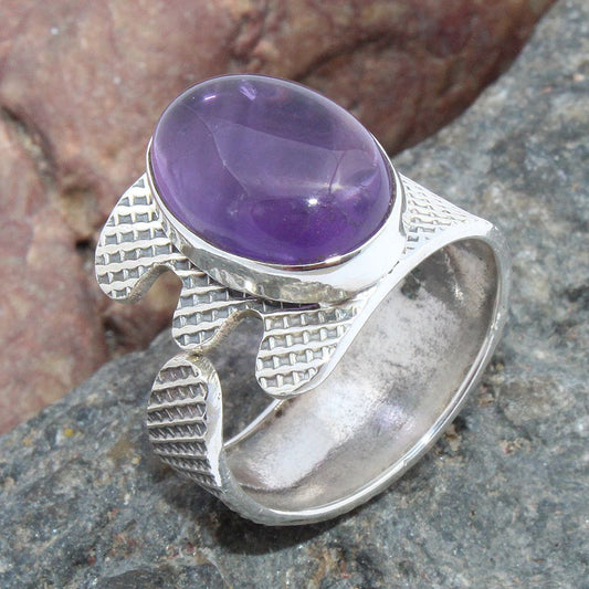 925 SOLID STERLING SILVER NATURAL PURPLE AMETHYST GEMSTONES HANDMADE RING, ALL SIZES AVAILABLE