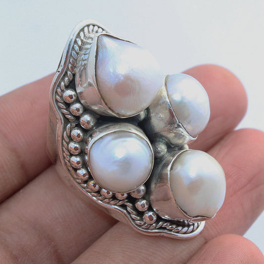 925 SOLID STERLING SILVER NATURAL Mother of Pearl GEMSTONES HANDMADE RING, ALL SIZES AVAILABLE
