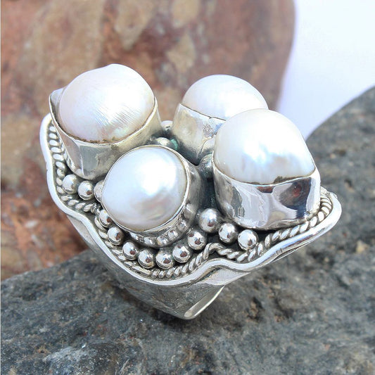 925 SOLID STERLING SILVER NATURAL Mother of Pearl GEMSTONES HANDMADE RING, ALL SIZES AVAILABLE