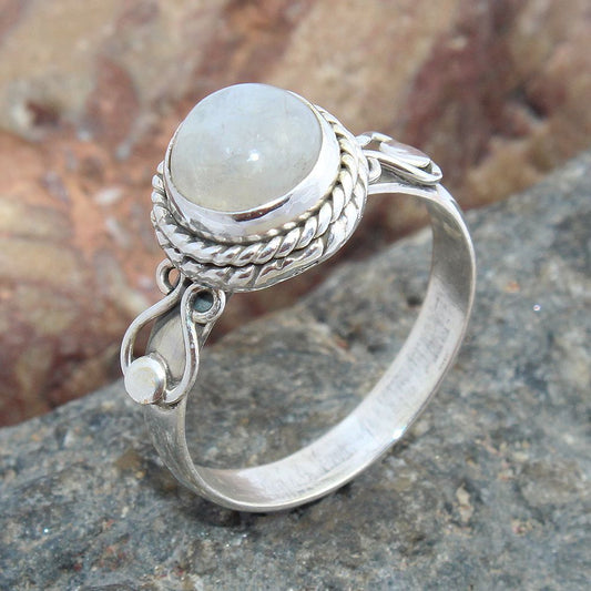 925 SOLID STERLING SILVER NATURAL RAINBOW MOONSTONE GEMSTONES HANDMADE RING, ALL SIZES AVAILABLE