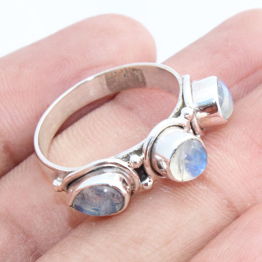 925 SOLID STERLING SILVER NATURAL RAINBOW MOONSTONE GEMSTONES HANDMADE RING, ALL SIZES AVAILABLE