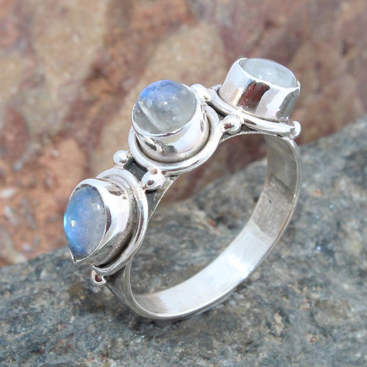 925 SOLID STERLING SILVER NATURAL RAINBOW MOONSTONE GEMSTONES HANDMADE RING, ALL SIZES AVAILABLE
