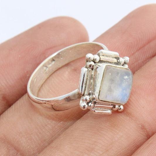 925 SOLID STERLING SILVER NATURAL RAINBOW MOONSTONE GEMSTONES HANDMADE RING, ALL SIZES AVAILABLE