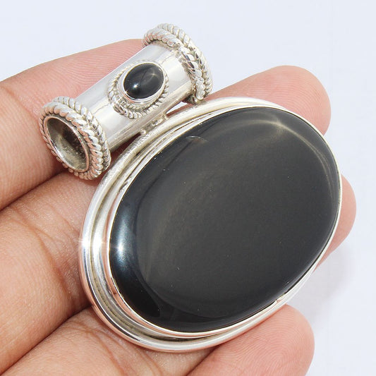 NATURAL BLACK ONYX 925 SOLID STERLING SILVER DESIGNER PENDANT