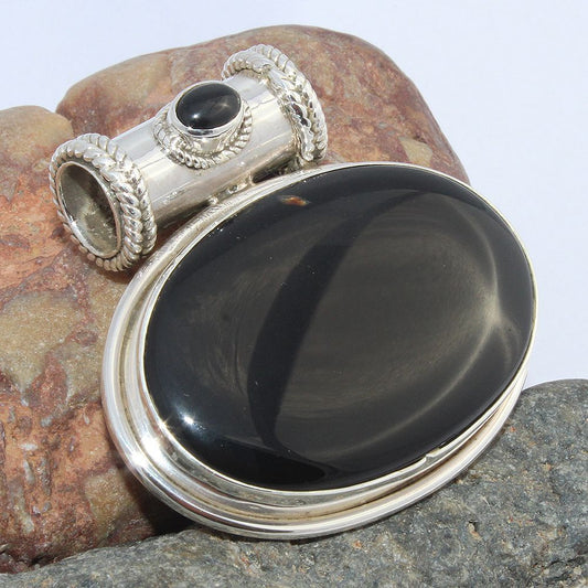 NATURAL BLACK ONYX 925 SOLID STERLING SILVER DESIGNER PENDANT