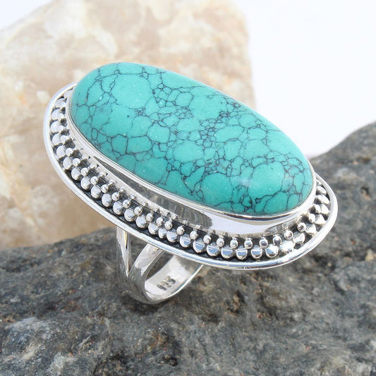 925 SOLID STERLING SILVER NATURAL TURQUOISE GEMSTONES HANDMADE RING, ALL SIZES AVAILABLE