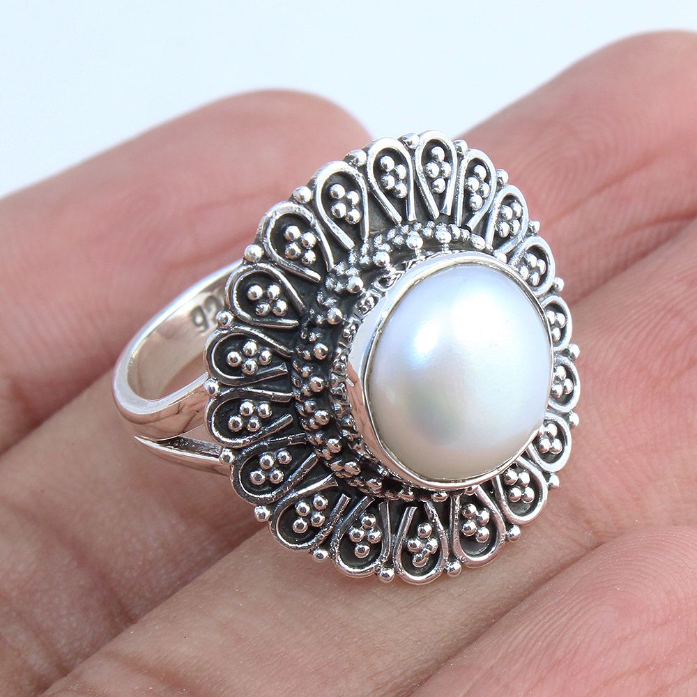 925 SOLID STERLING SILVER NATURAL Mother of Pearl GEMSTONES HANDMADE RING, ALL SIZES AVAILABLE