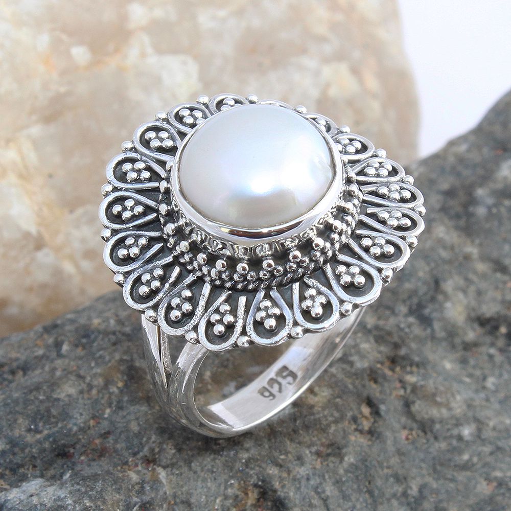 925 SOLID STERLING SILVER NATURAL Mother of Pearl GEMSTONES HANDMADE RING, ALL SIZES AVAILABLE