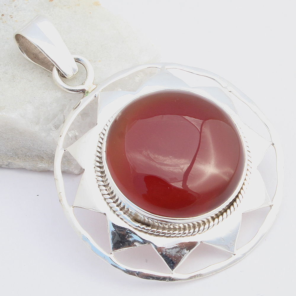NATURAL RED ONYX 925 SOLID STERLING SILVER HANDMADE STAR PENDANT
